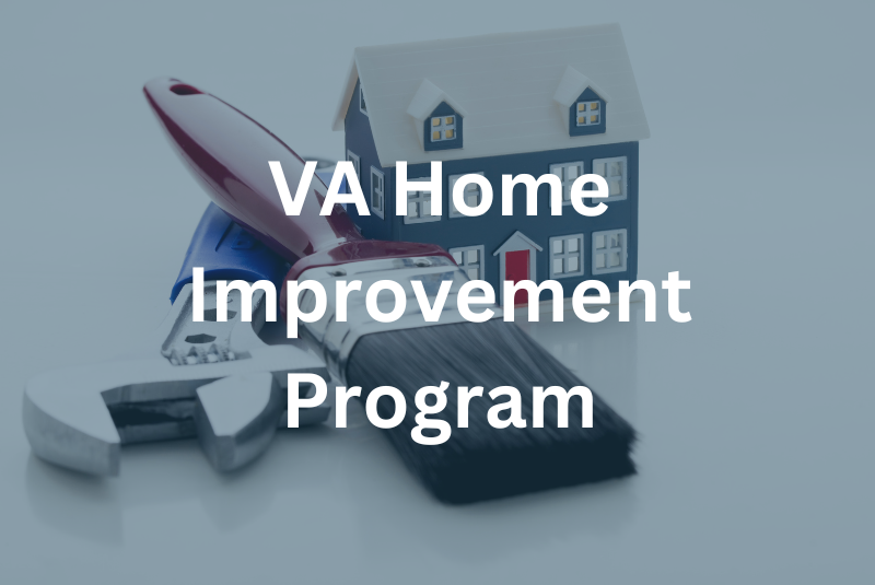 VA Home Improvement program written over paintbrush, wrench and small model home