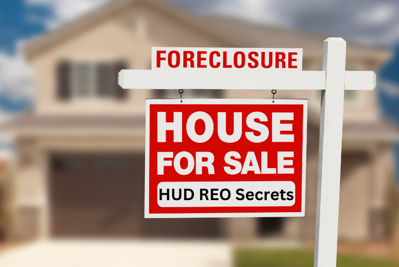 HUD Foreclosure home for sale with sign in front yard